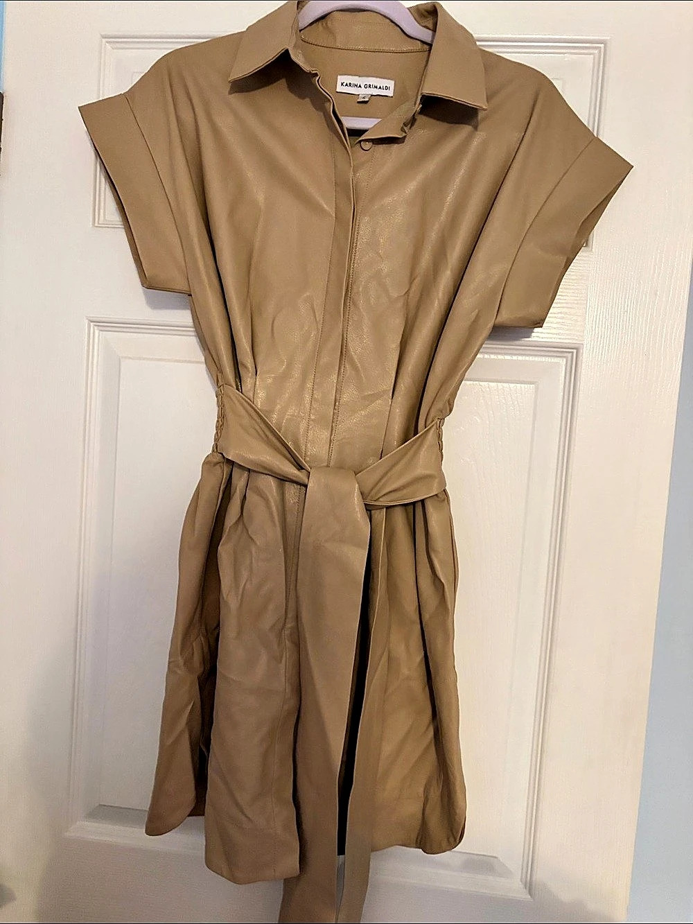 Karina Grimaldi Sam Vegan Leather Mini Dress Brown Small